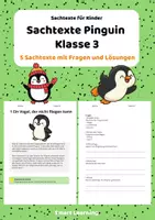 Vorschau - Stundenentwürfe - Sachtexte Klasse 3 – Pinguin | Arbeitsblätter mit Fragen & Lösungen - Deckblatt