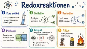 Vorschau - Arbeitsblätter - Arbeitsblätter "Redoxreaktionen" + interaktive Lösungen & MP3s + Mindmap + Infografik - Seite 1