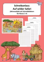 Vorschau - Arbeitsblätter - Schreibanlass: Auf Safari (Wimmelbild mit Schreibblättern für Klasse 1-4) - Deckblatt