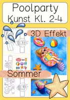 Vorschau - Arbeitsblätter - Kunst Sommer Poolparty 3D Effekt Klasse 2 - 4 Urlaub - Deckblatt