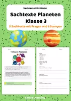 Vorschau - Stundenentwürfe - Sachtexte Klasse 3 – Planeten | Arbeitsblätter mit Fragen & Lösungen - Deckblatt