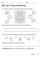 Vorschau - Arbeitsblätter - SU Test - Thema Ernährung + Obst/Gemüse - Deckblatt
