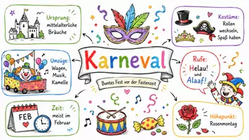 Vorschau - Arbeitsblätter - Arbeitsblätter zum Thema "Karneval" + Lösung & MP3 + Mindmap + Infografik - Seite 1