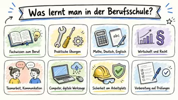 Vorschau - Arbeitsblätter - Arbeitsblätter zum Thema "Was lernt man in der Berufsschule?" + Lösung & MP3 + Mindmap + Infografik - Seite 1