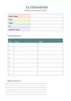 Vorschau - Poster - Elternabendagenda Vorlage zum Ausdrucken/Ausfüllen - Deckblatt
