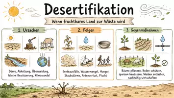 Vorschau - Arbeitsblätter - Arbeitsblatt "Desertifikation - Der Prozess der Wüstenbildung und dessen Auswirkungen" + interaktive Lösung & MP3 + Mindmap + Infografik - Seite 1