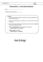 Vorschau - Klassenarbeiten - Klassenarbeit 9 - LGS mit Musterlösung und Punkteverteilung - Deckblatt