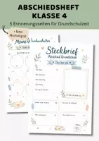 Vorschau - Arbeitsblätter - Abschiedsheft Klasse 4 | Steckbrief Abschluss Grundschule | Erinnerungsheft Schuljahresende - Deckblatt