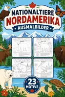 Vorschau - Mal- und Bastelvorlagen - Nationaltiere Nordamerika Ausmalbilder (23 Malvorlagen) inkl. Stundenentwurf (PDF) - Deckblatt