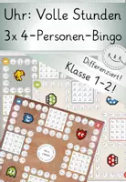Vorschau - Spiele - Uhr lesen: 3x Uhrzeiten-Bingo zu vollen Stunden, für bis zu 4 Kindern - Deckblatt