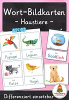 Vorschau - Spiele - Haustiere – Wort- und Bildkarten | 20 Tiere mit Artikel & Silbenschrift | differenziert Kita bis Klasse 2 | DaZ - Deckblatt
