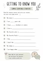 Vorschau - Arbeitsblätter - Getting to know you: Sentence Starters: Kennenlernen, Erste Stunde, Vertretung, Warm up - Seite 2