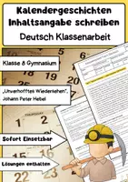 Vorschau - Arbeitsblätter - Kalendergeschichten Inhaltsangabe schreiben Klassenarbeit - Deckblatt