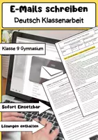 Vorschau - Arbeitsblätter - E-Mails schreiben Deutsch Klassenarbeit Klasse 9 - Deckblatt