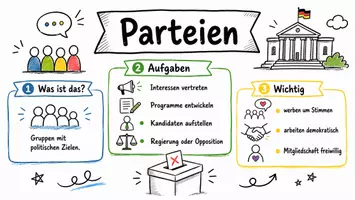 Vorschau - Arbeitsblätter - Arbeitsblätter zum Thema "Partei" + Lösung & MP3 + Mindmap + Infografik - Seite 1