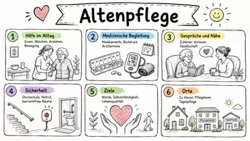 Vorschau - Arbeitsblätter - AB mit Fragen zum Thema "Altenpflege" + Lösungsblatt + Mindmap + Infografik - Seite 1