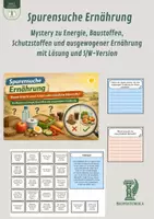 Vorschau - Unterrichtsreihen - Spurensuche Ernährung – Mystery zu Energie, Baustoffen, Schutzstoffen und ausgewogener Ernährung mit Lösung und S/W-Version - Deckblatt