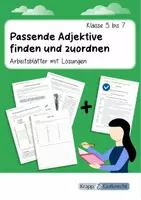 Vorschau - Arbeitsblätter - Passende Adjektive finden und zuordnen – Arbeitsblätter mit Lösungen - Deckblatt