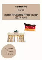 Vorschau - Klassenarbeiten - Klausur Scheitern der Weimarer Republik / Anfänge Nationalsozialismus - Deckblatt