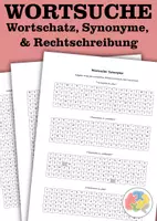 Vorschau - Arbeitsblätter - Wortsuche Deutsch - Wortschatz, Synonyme, Rechtschreibung - Deckblatt