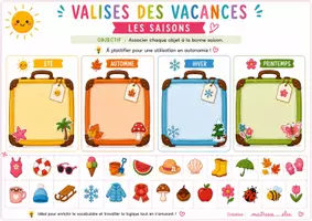Aperçu - Feuilles d'exercices - 🧳 VALISES DES VACANCES – LES SAISONS 🍂❄️🌸☀️ - Page de couverture