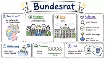 Vorschau - Arbeitsblätter - AB mit Fragen zum Thema "Bundesrat" + Lösungsblatt + Infografik - Seite 1