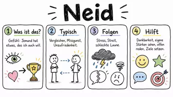 Vorschau - Arbeitsblätter - Arbeitsblatt "Eifersucht, Neid und wie man damit umgeht" + interaktive Lösung & MP3 + Mindmap + Infografiken - Seite 1