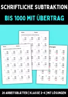 Vorschau - Arbeitsblätter - Schriftliche Subtraktion bis 1000 mit Übertrag | 20 Arbeitsblätter | mit Lösungen - Deckblatt