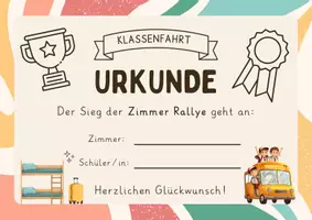 Vorschau - Anderer Materialtyp - Urkunde Zimmer Rallye Klassenfahrt - Deckblatt