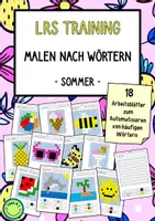 Vorschau - Arbeitsblätter - Malen nach Wörtern Sommer 8 ABs LRS Training Förderung Sichtwortschatz Pixelbilder - Deckblatt
