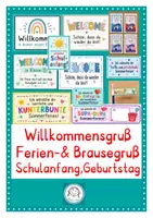 Vorschau - Mal- und Bastelvorlagen - Feriengruß. Abschiedsgeschenk. Geburtstag. Willkommen in Klasse x. - Deckblatt