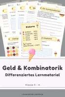 Vorschau - Arbeitsblätter - Eis – Geld & Kombinatorik (3.+ 4. Klasse) Mathe Lernheft | Differenziertes Arbeitsmaterial | Geldrechnen, Kombinatorik & Logik - Deckblatt