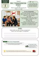Vorschau - Unterrichtsreihen - Blut als Transportmittel – Arbeitsblatt mit Fallimpuls, Stofftransport, Blutbestandteilen, Lösung und S/W-Version - Seite 1