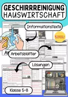 Vorschau - Arbeitsblätter - Hauswirtschaft: Abwaschen & Geschirrspüler richtig einräumen: Infotexte & Arbeitsblätter (inkl. Lösungen) 🍽️🧽 / Klasse 5 6 7 8 - Deckblatt