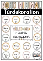 Vorschau - Mal- und Bastelvorlagen - Türdekoration | Klassenzimmer Deko Boho Minimalistisch | Türschilder | Begrüßung - Deckblatt