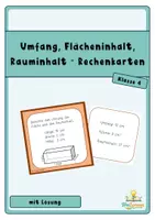 Vorschau - Aufgabenkarten - Umfang, Flächeninhalt, Rauminhalt - Rechenkarten - Deckblatt