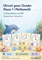 Vorschau - Arbeitsblätter - Uhrzeit ganze Stunden Klasse 1 | Mathematik | 5 Arbeitsblätter als PDF - Deckblatt
