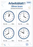 Vorschau - Arbeitsblätter - Uhrzeit ganze Stunden Klasse 1 | Mathematik | 5 Arbeitsblätter als PDF - Seite 1