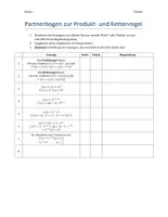 Vorschau - Arbeitsblätter - Partnerbogen zur Produkt- und Kettenregel - Seite 1