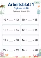 Vorschau - Arbeitsblätter - Ergänzen bis 20 Klasse 1 | Mathematik | 5 Arbeitsblätter als PDF - Seite 1