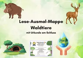 Vorschau - Stundenentwürfe - Lese- & Ausmalmappe Waldtiere – Klasse 1–2 mit Urkunde - Deckblatt