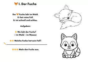 Vorschau - Stundenentwürfe - Lese- & Ausmalmappe Waldtiere – Klasse 1–2 mit Urkunde - Seite 1