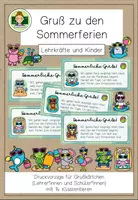 Vorschau - Mal- und Bastelvorlagen - Grußkärtchen zu den Sommerferien (Klassentier Grundschule Schuljahresende) - Deckblatt