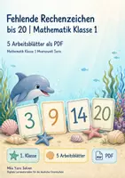 Vorschau - Arbeitsblätter - Fehlende Rechenzeichen bis 20 | Mathematik Klasse 1 | 5 Arbeitsblätter als PDF - Deckblatt