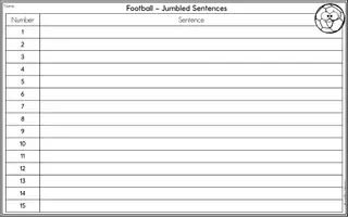 Vista previa - Hojas de trabajo - Football - Jumbled Sentences - página 3