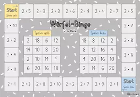 Vorschau - Spiele - Würfelbingo 2er Reihe - Freebie - Einmaleins - Malrechnen - 1x1 - Seite 1
