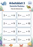 Vorschau - Arbeitsblätter - Plus mit fehlender Zahl bis 10 | Mathematik Klasse 1 | 5 Arbeitsblätter als PDF - Seite 3