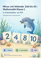 Vorschau - Arbeitsblätter - Minus mit fehlender Zahl bis 10 | Mathematik Klasse 1 | 5 Arbeitsblätter als PDF - Deckblatt