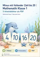 Vorschau - Arbeitsblätter - Minus mit fehlender Zahl bis 20 | Mathematik Klasse 1 | 5 Arbeitsblätter als PDF - Deckblatt