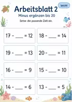 Vorschau - Arbeitsblätter - Minus mit fehlender Zahl bis 20 | Mathematik Klasse 1 | 5 Arbeitsblätter als PDF - Seite 2